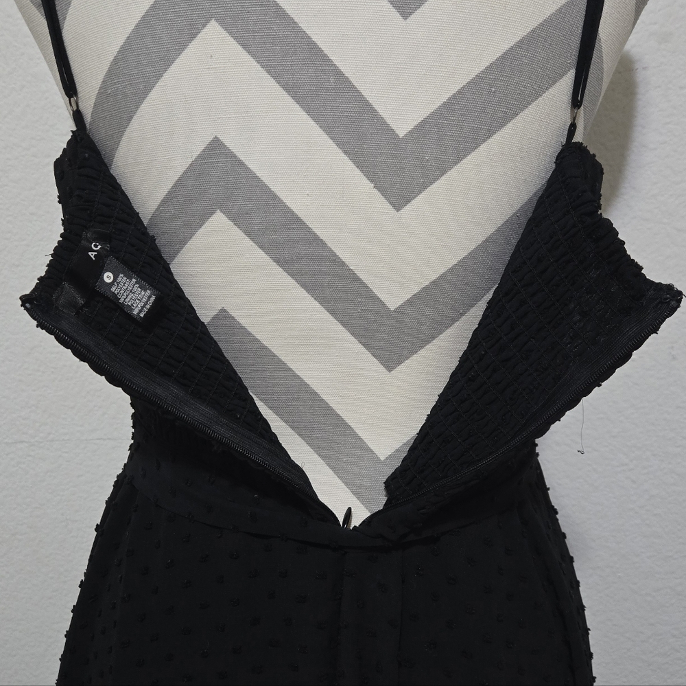 AQUA Black Midi Dress Swiss Dot Lace Inset Handkerchief Hem Tie Waist Small - Picture 10 of 15